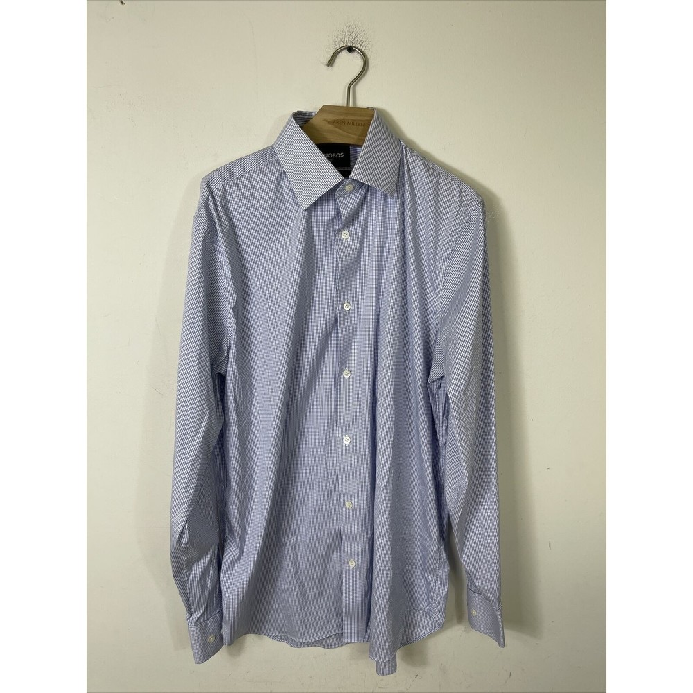 Bonobos Standard Fit Shirt Mens Size 16 Long Sleeve Micro Blue Check Stretch